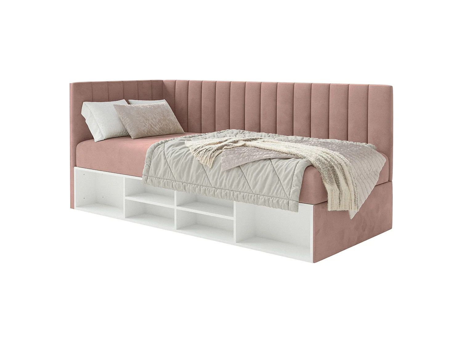 Lit ado avec rangement - rose clair - côté gauche - VENTRIO