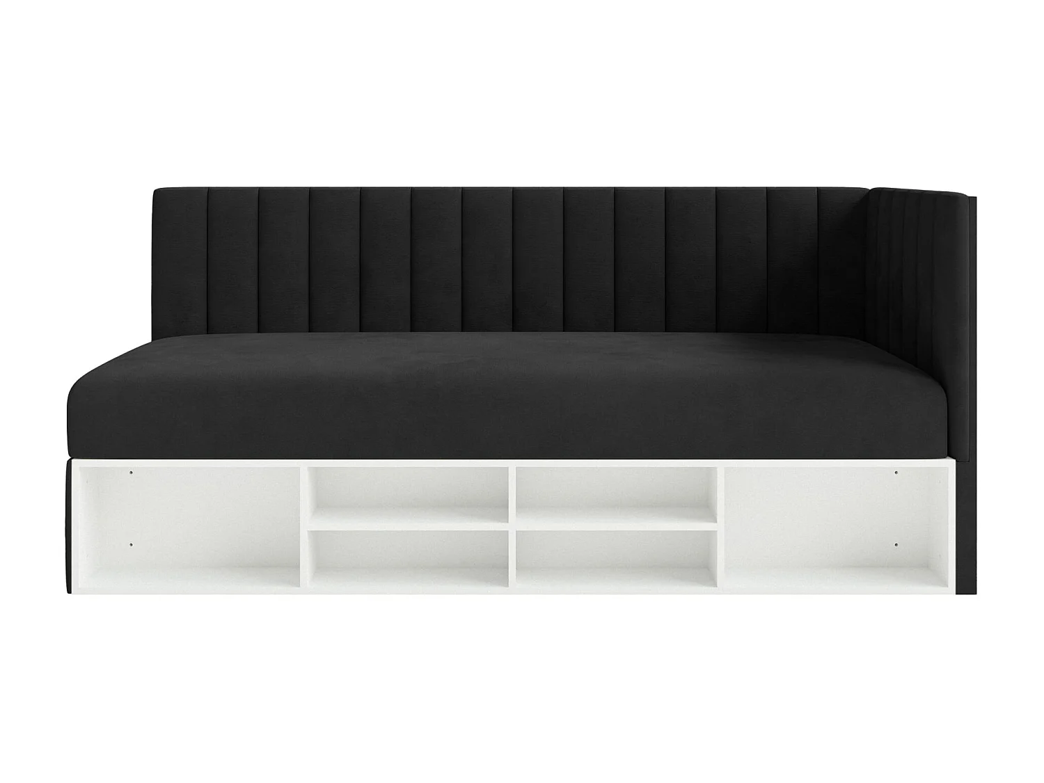 Jugendbett rechtsseitig mit Regalen, Easy-Clean-Samtbezug, schwarz - VENTRIO