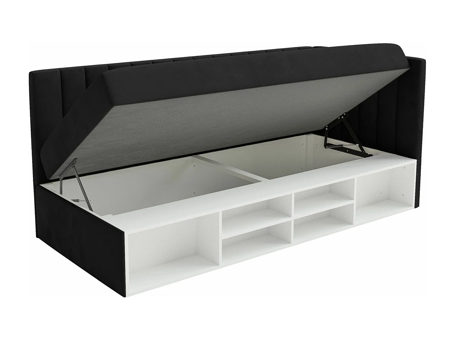 Tienerbed met opbergruimte - zwart - rechterkant - VENTRIO