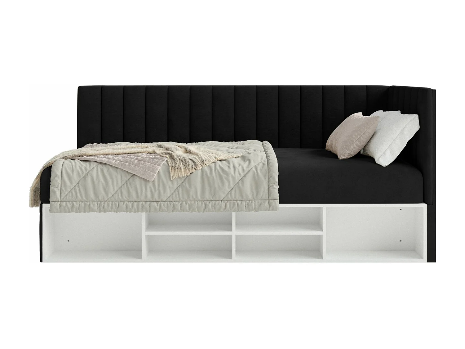 Tienerbed met opbergruimte - zwart - rechterkant - VENTRIO