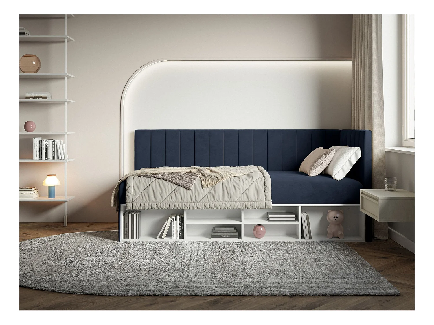 Lit ado avec rangement - bleu marine - côté droit - VENTRIO