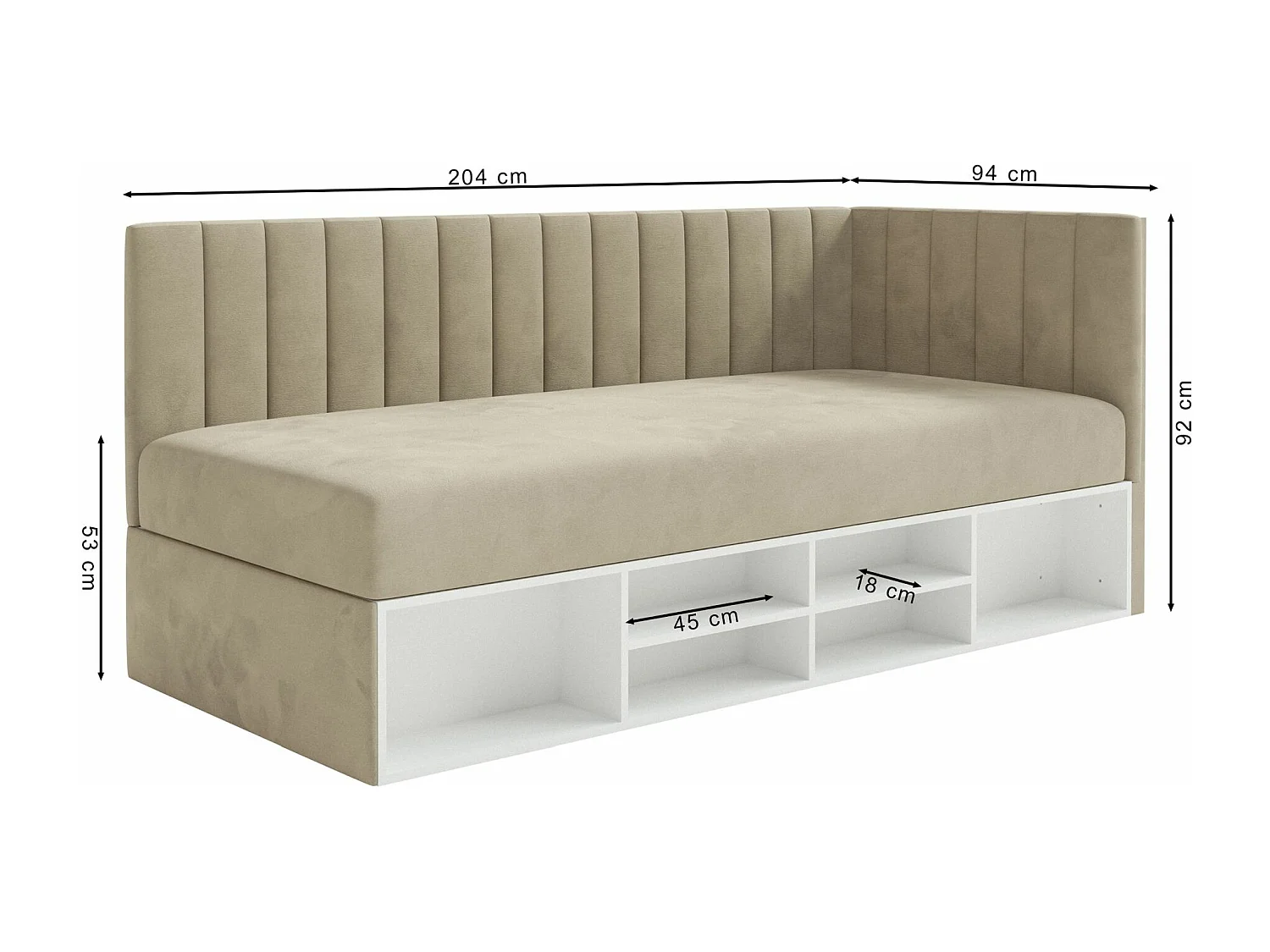 Jugendbett rechtsseitig mit Regalen, Easy-Clean-Samtbezug, rosa - VENTRIO