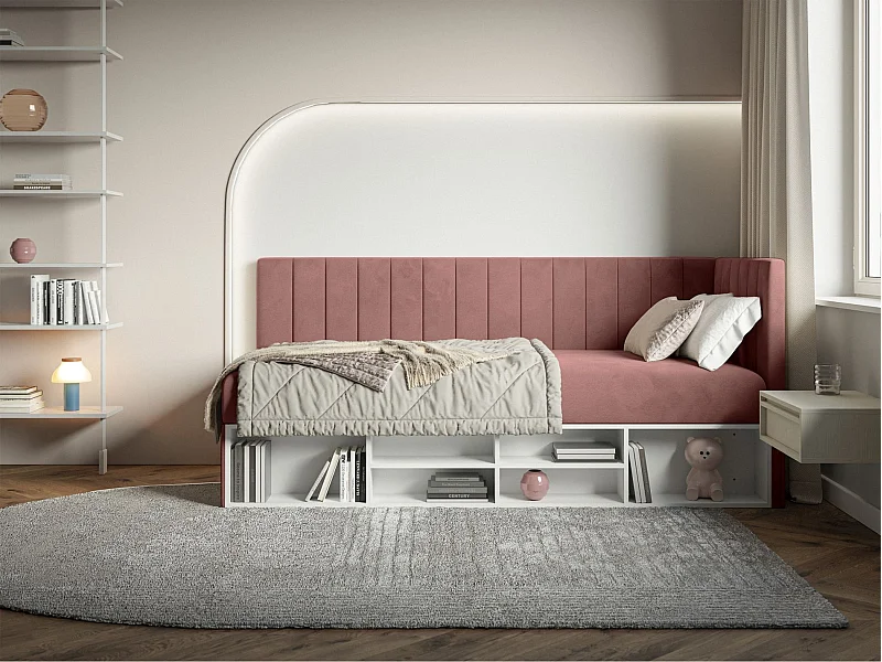Lit ado avec rangement - rose - côté droit - VENTRIO