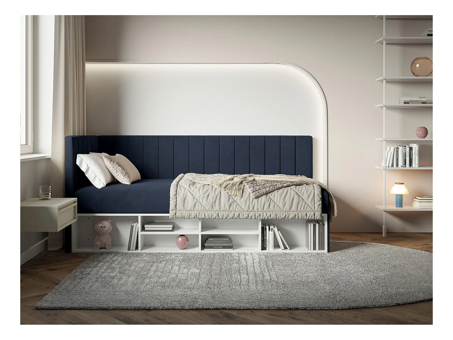 Lit ado avec rangement - bleu marine - côté gauche- VENTRIO