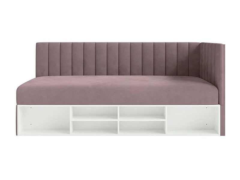 Jugendbett linksseitig mit Regalen, Easy-Clean-Samtbezug, violett - VENTRIO