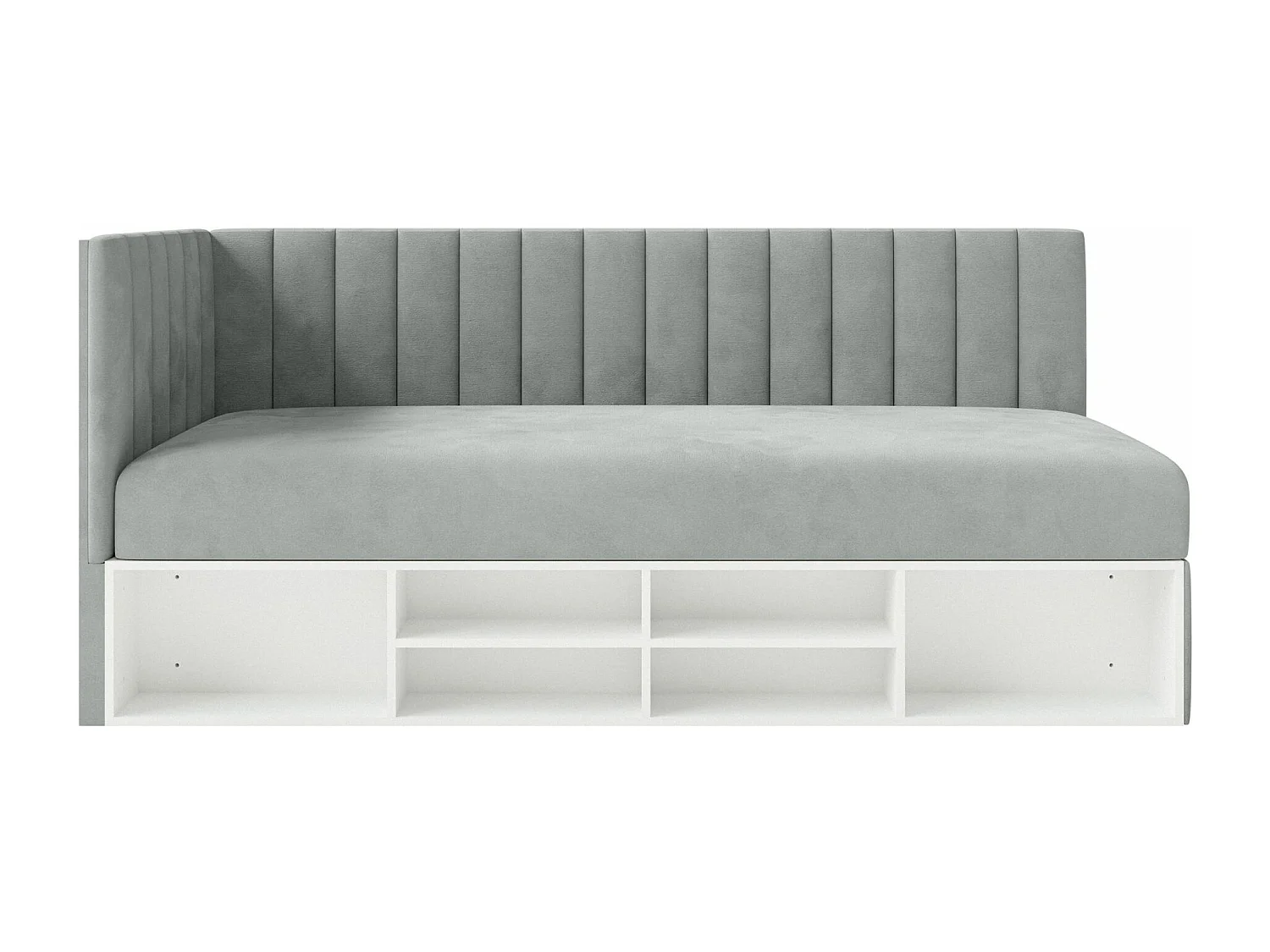 Jugendbett linksseitig mit Regalen, Easy-Clean-Samtbezug, grau - VENTRIO