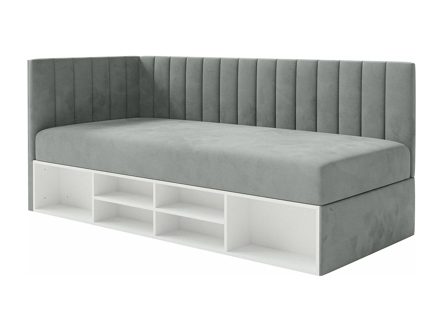 Tienerbed met opbergruimte - grijs - linkerzijde - VENTRIO