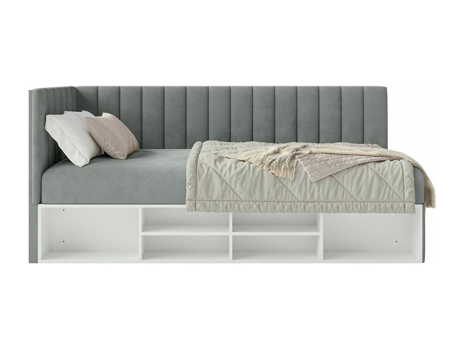 Tienerbed met opbergruimte - grijs - linkerzijde - VENTRIO