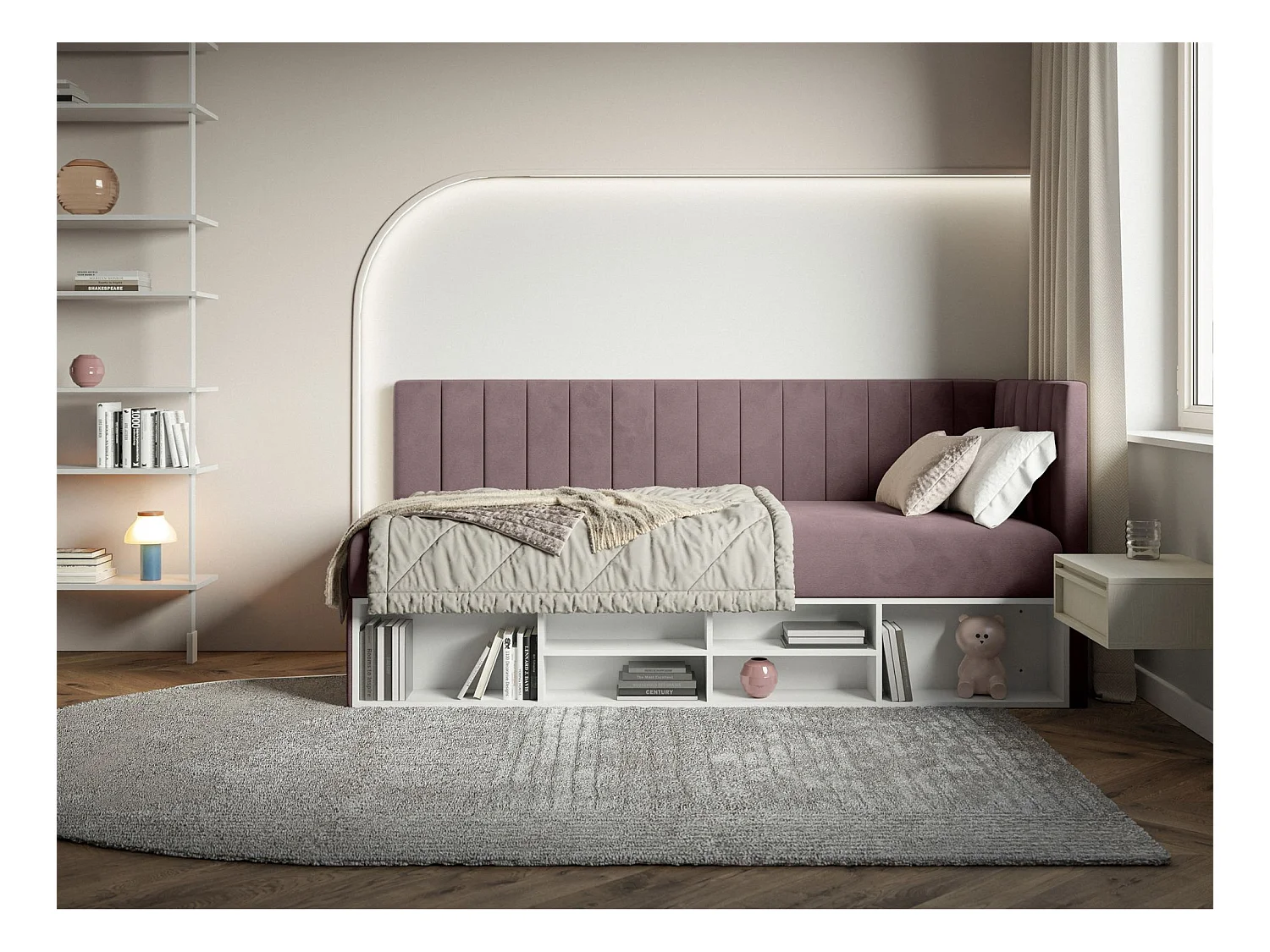 Lit ado avec rangement - violet- côté droit - VENTRIO