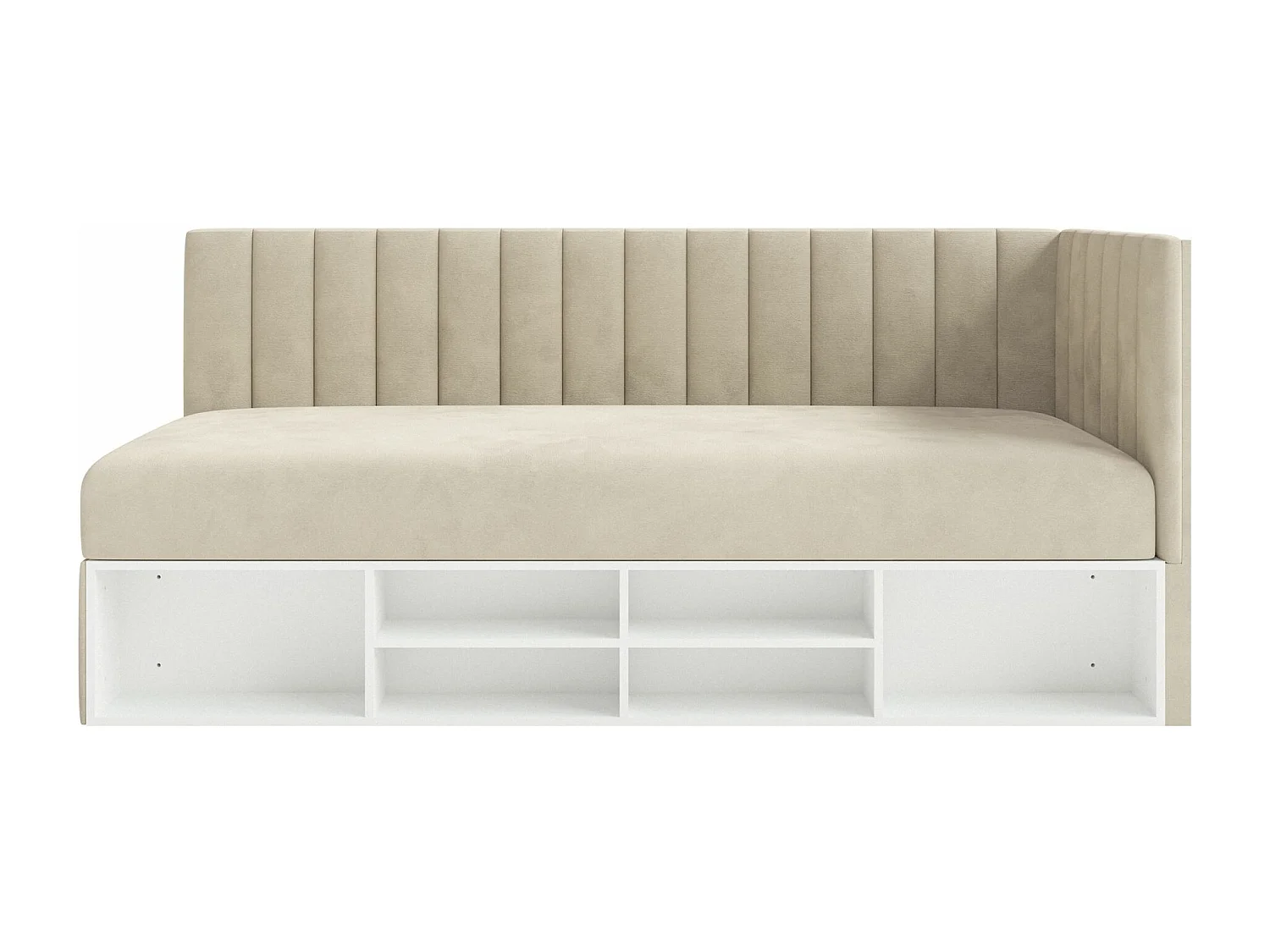 Jugendbett rechtsseitig mit Regalen, Easy-Clean-Samtbezug, hellbeige - VENTRIO