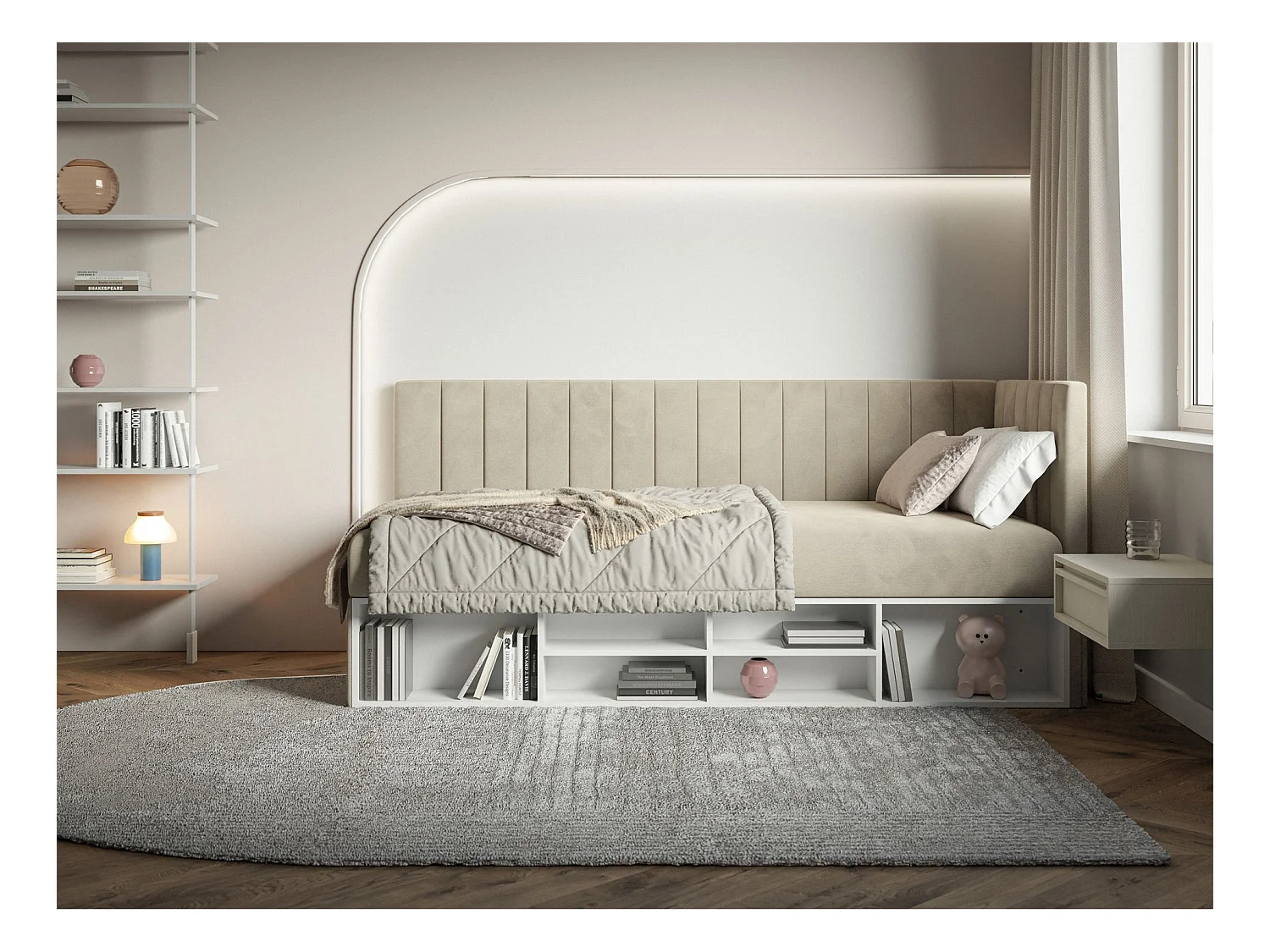 Lit ado avec rangement - beige clair - côté droit - VENTRIO