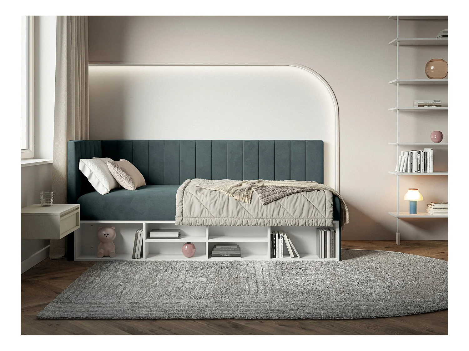 Lit ado avec rangement - bleu gris - côté gauche- VENTRIO