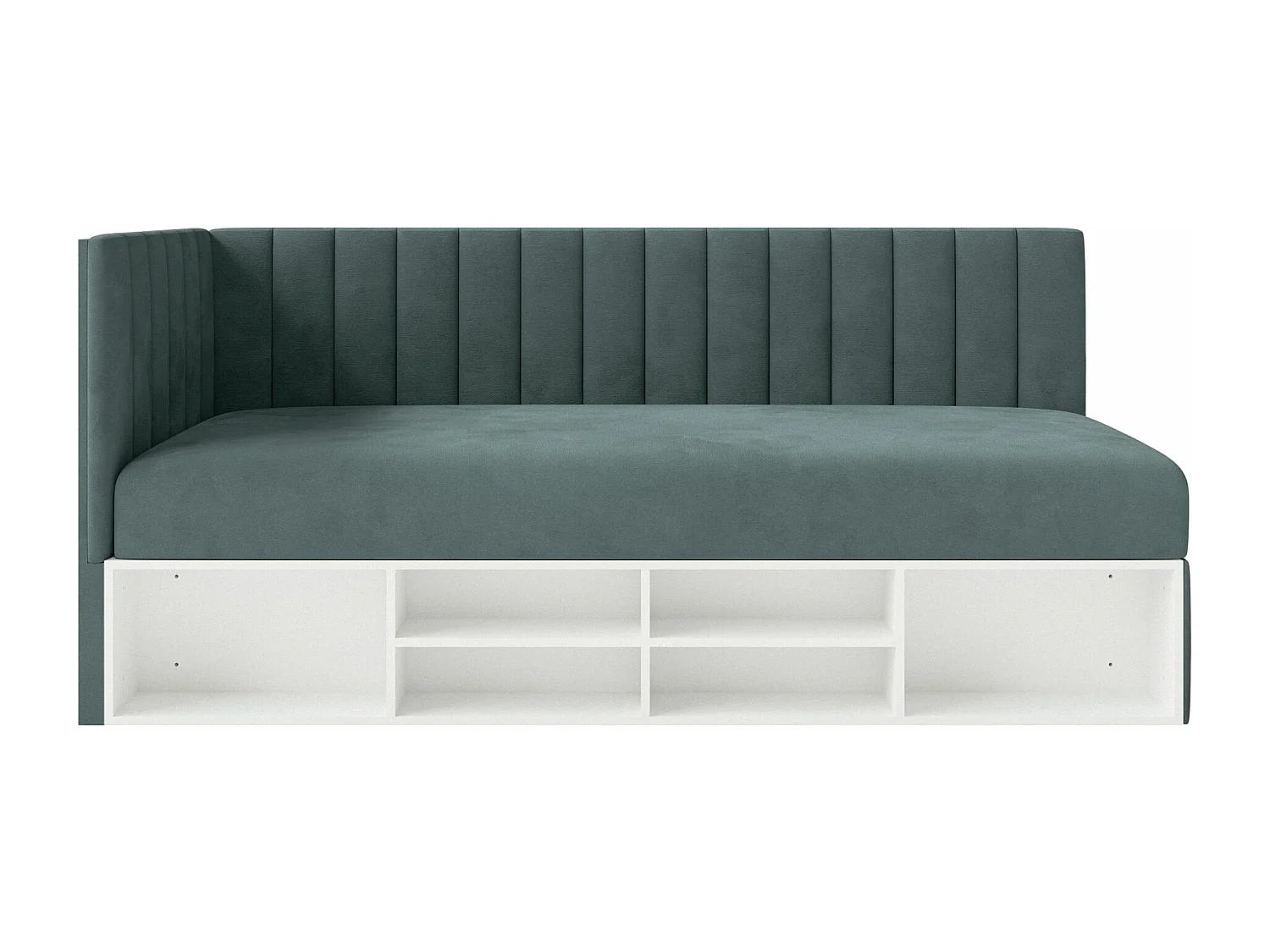 Jugendbett linksseitig mit Regalen, Easy-Clean-Samtbezug, blaugrau - VENTRIO