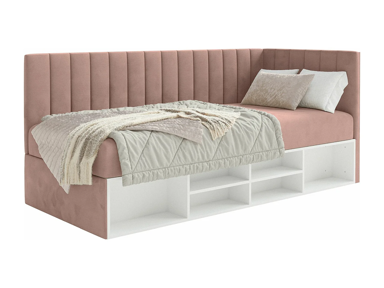 Tienerbed met opbergruimte - lichtroze - rechterkant - VENTRIO