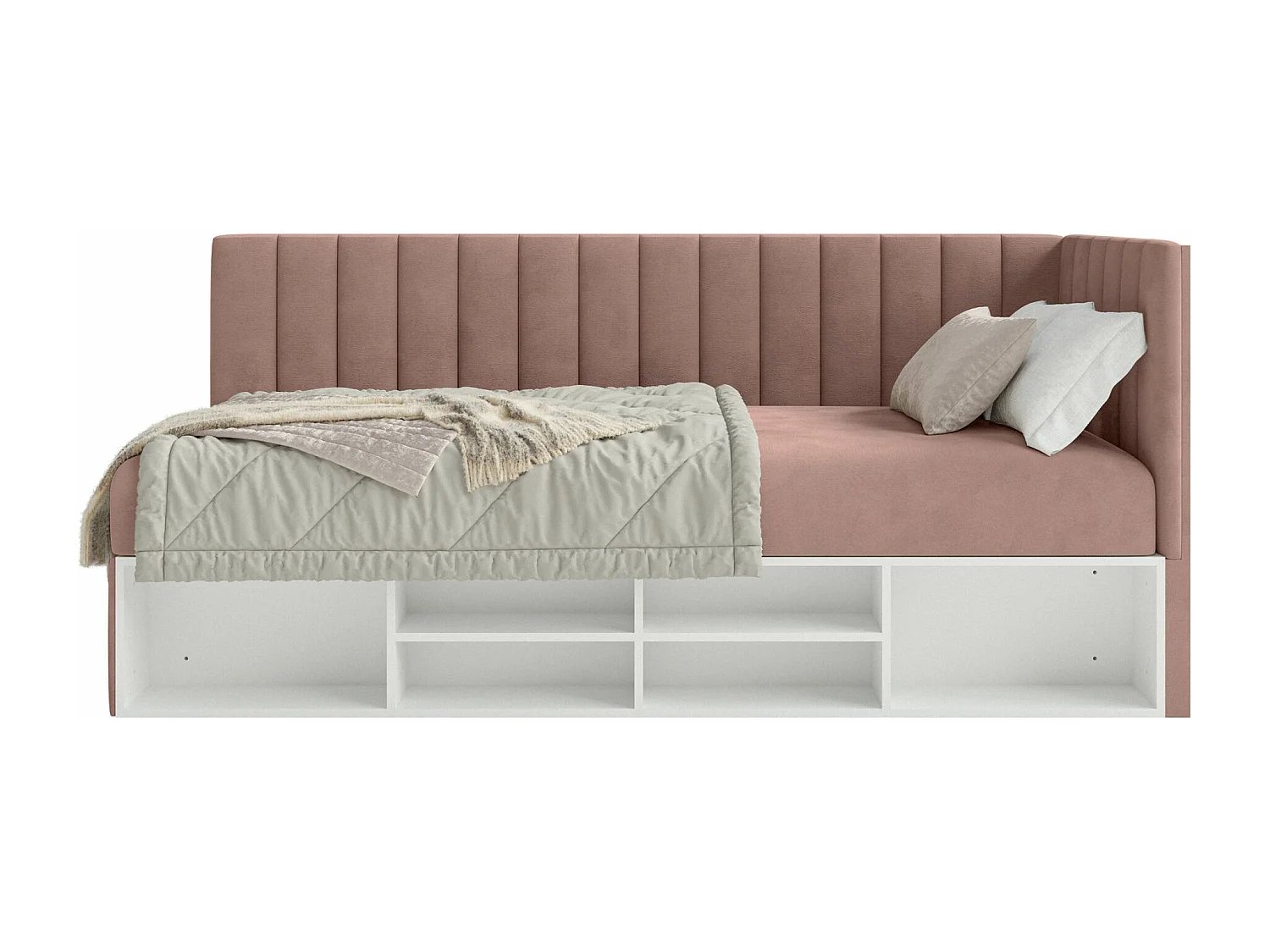 Tienerbed met opbergruimte - lichtroze - rechterkant - VENTRIO