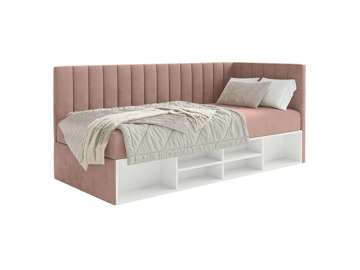 Lit ado avec rangement - rose clair - côté droit - VENTRIO