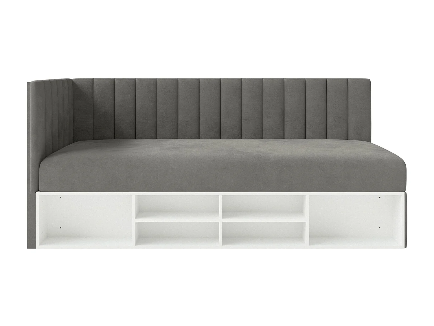 Jugendbett linksseitig mit Regalen, Easy-Clean-Samtbezug, dunkelgrau - VENTRIO