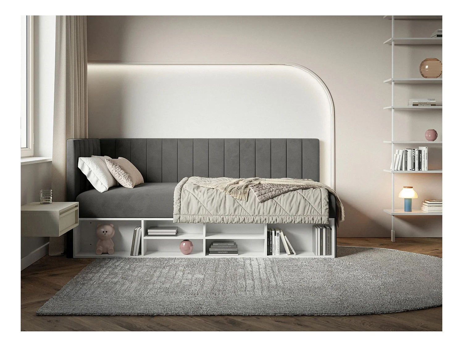 Lit ado avec rangement - gris foncé - côté gauche- VENTRIO