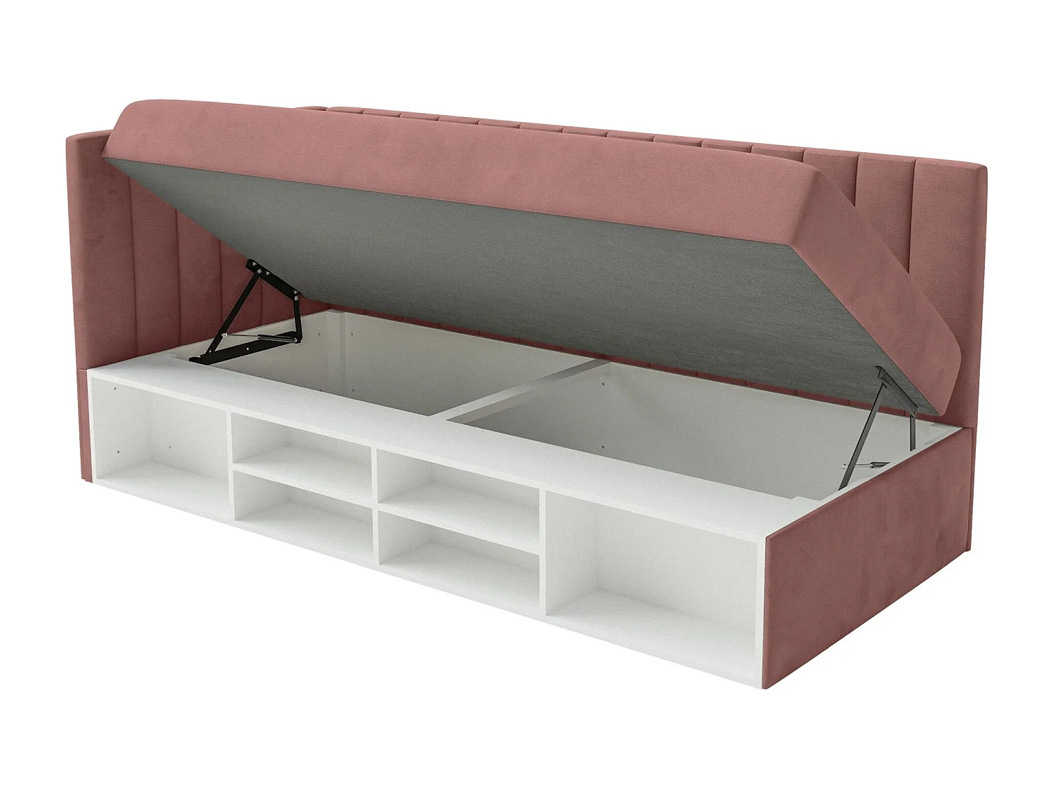Jugendbett linksseitig mit Regalen, Easy-Clean-Samtbezug, rosa - VENTRIO