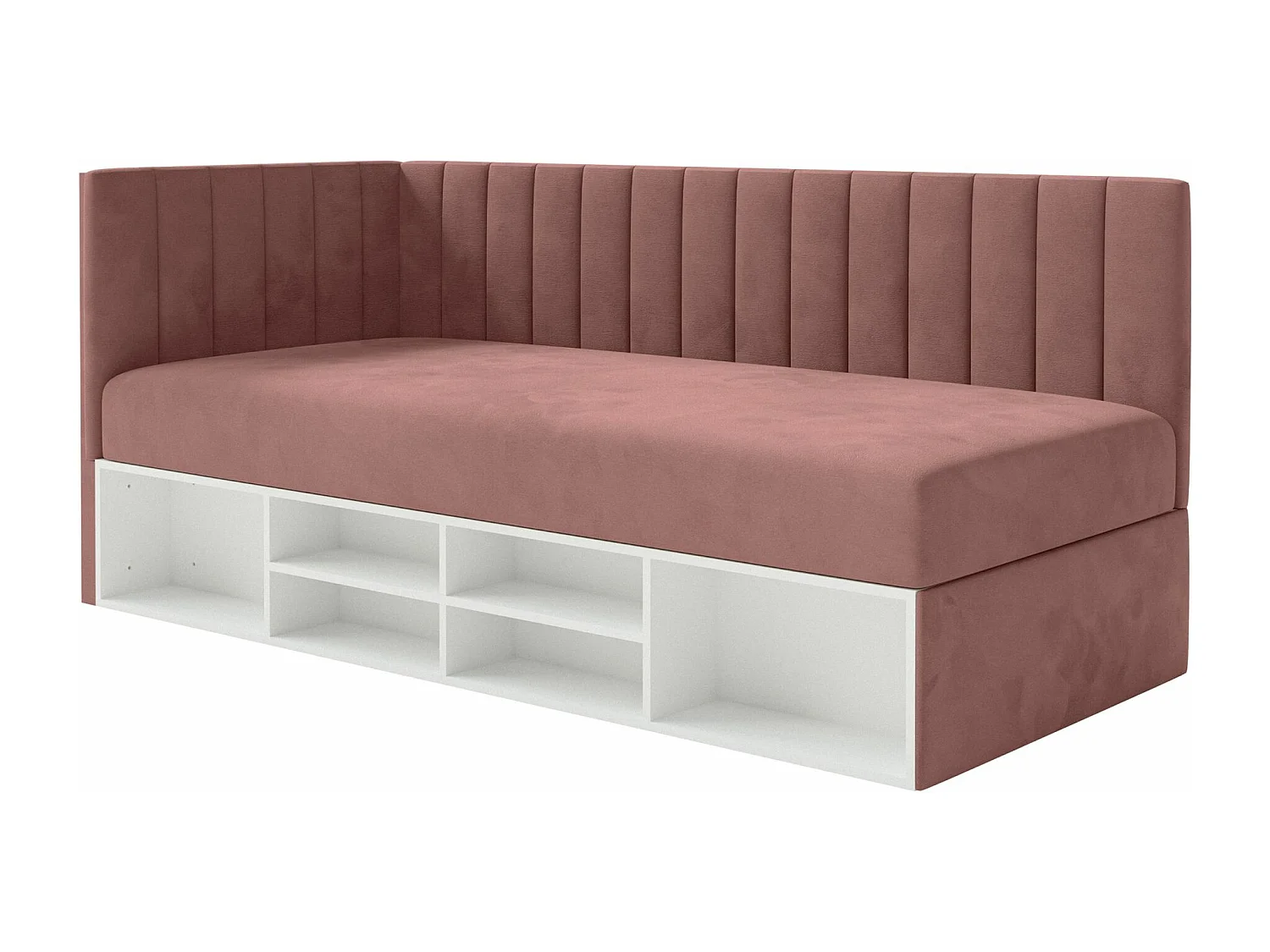 Jugendbett linksseitig mit Regalen, Easy-Clean-Samtbezug, rosa - VENTRIO