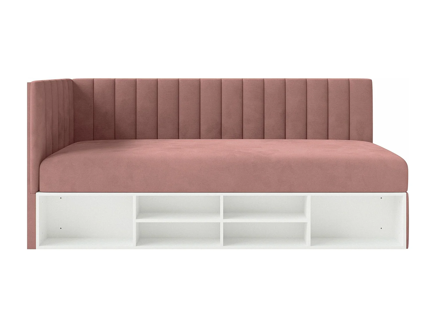 Jugendbett linksseitig mit Regalen, Easy-Clean-Samtbezug, rosa - VENTRIO