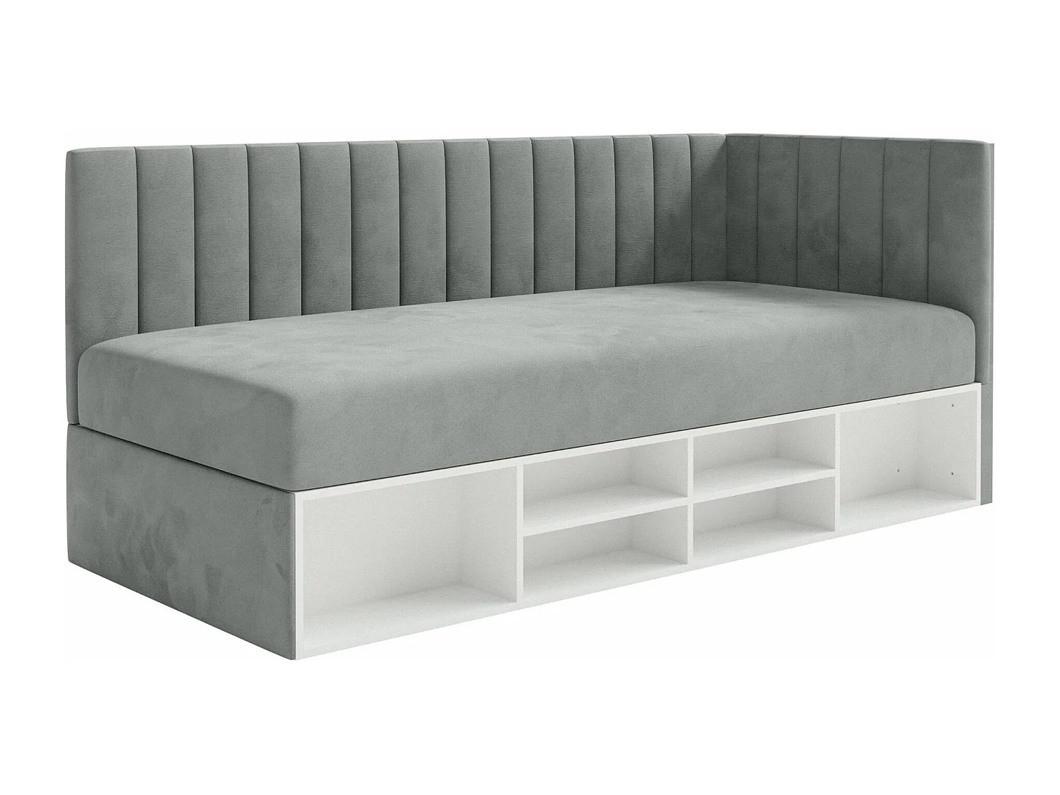 Tienerbed met opbergruimte - grijs - rechterkant - VENTRIO