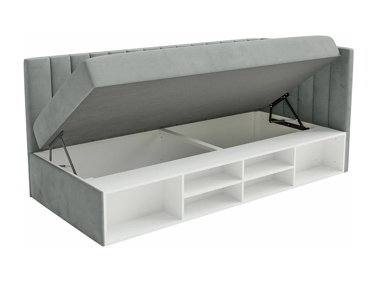 Tienerbed met opbergruimte - grijs - rechterkant - VENTRIO