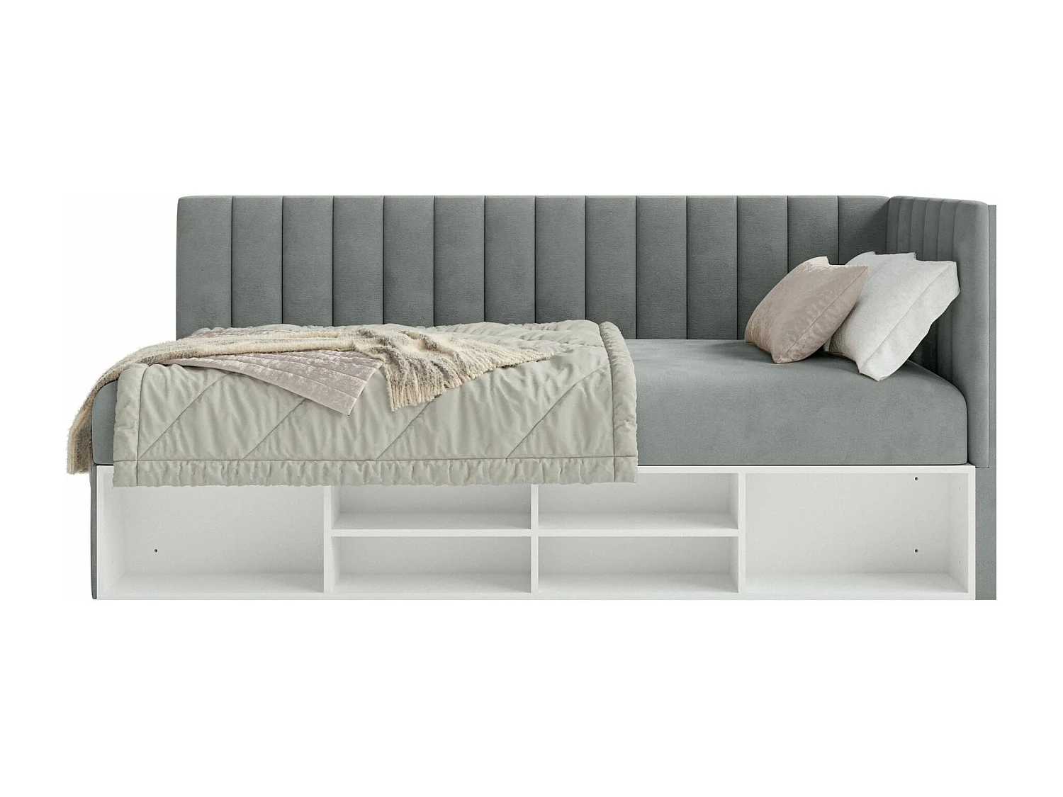 Tienerbed met opbergruimte - grijs - rechterkant - VENTRIO