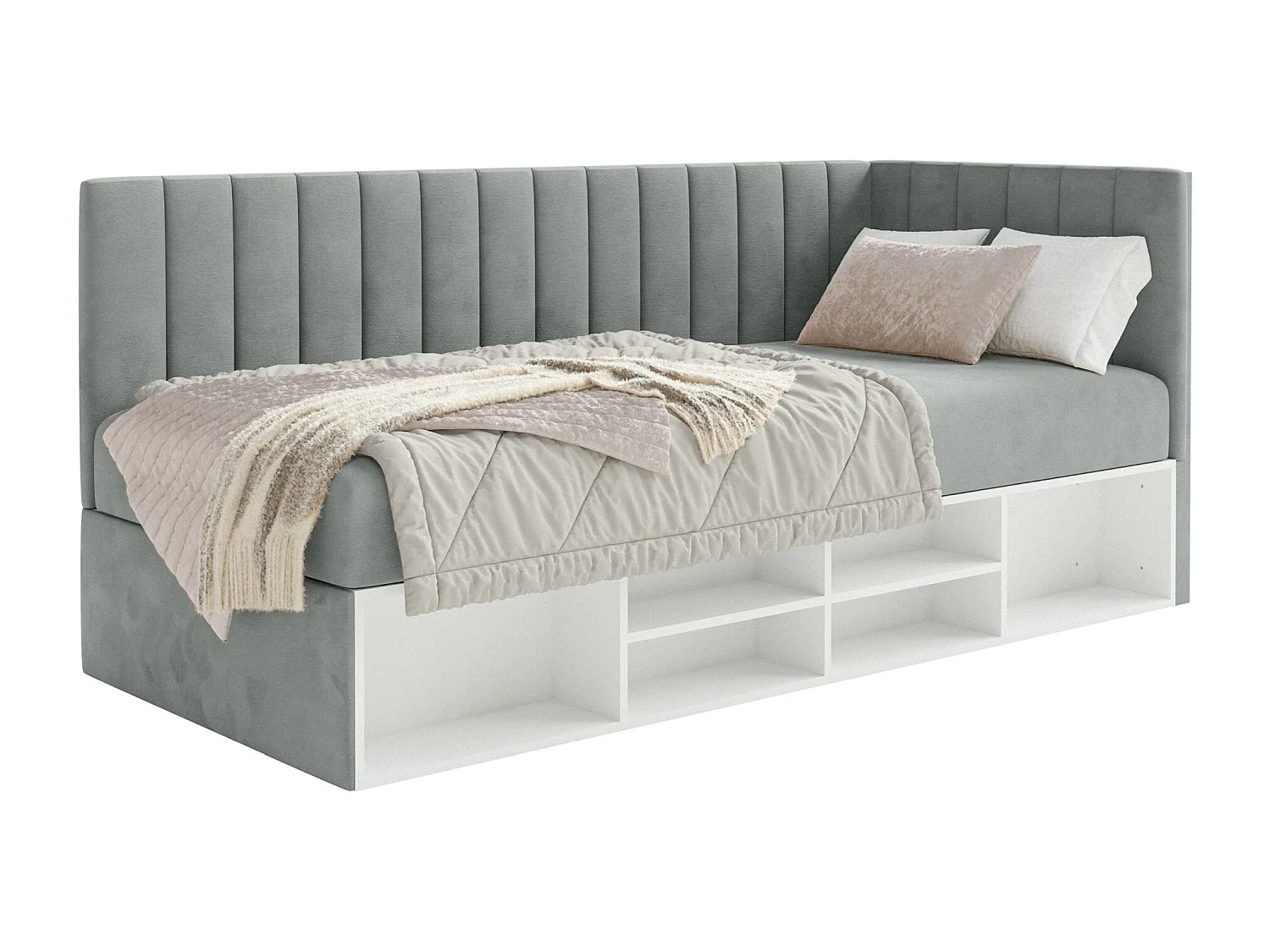 Tienerbed met opbergruimte - grijs - rechterkant - VENTRIO