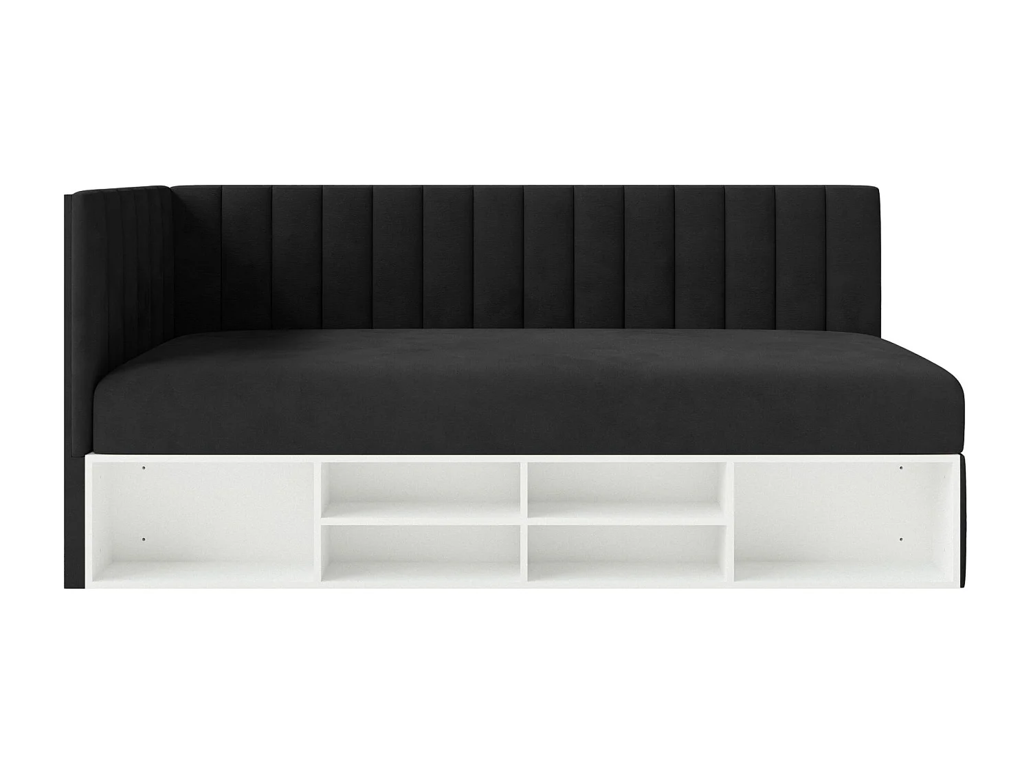 Jugendbett linksseitig mit Regalen, Easy-Clean-Samtbezug, schwarz - VENTRIO
