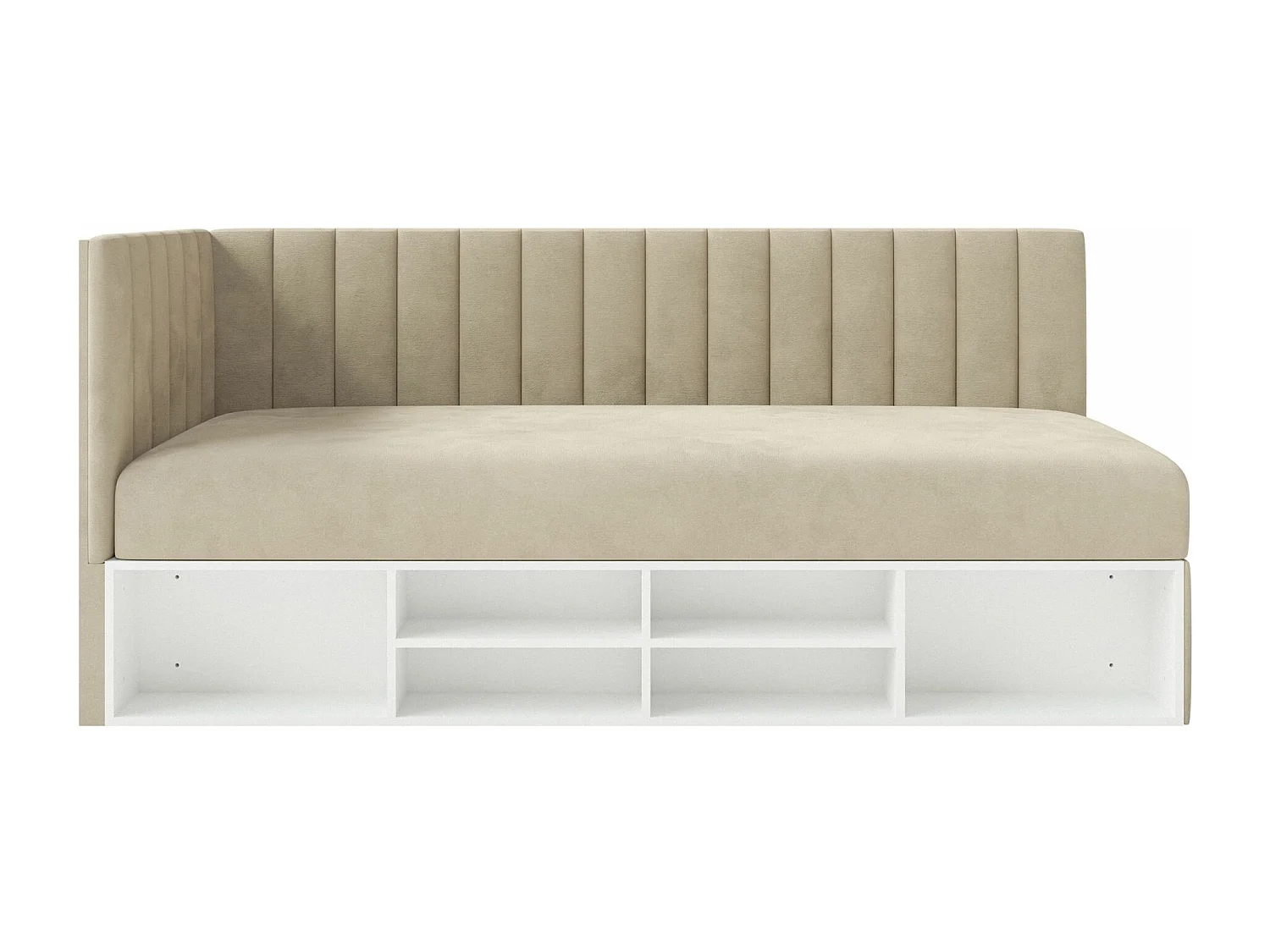 Jugendbett linksseitig mit Regalen, Easy-Clean-Samtbezug, graubeige - VENTRIO