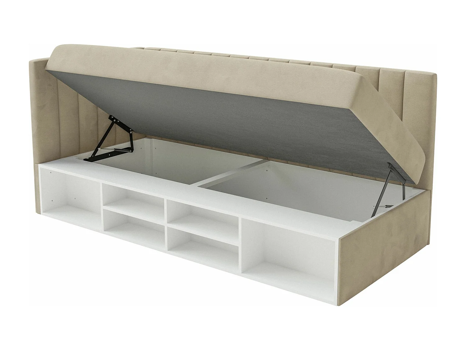 Tienerbed met opbergruimte - grijsbeige - linkerzijde - VENTRIO