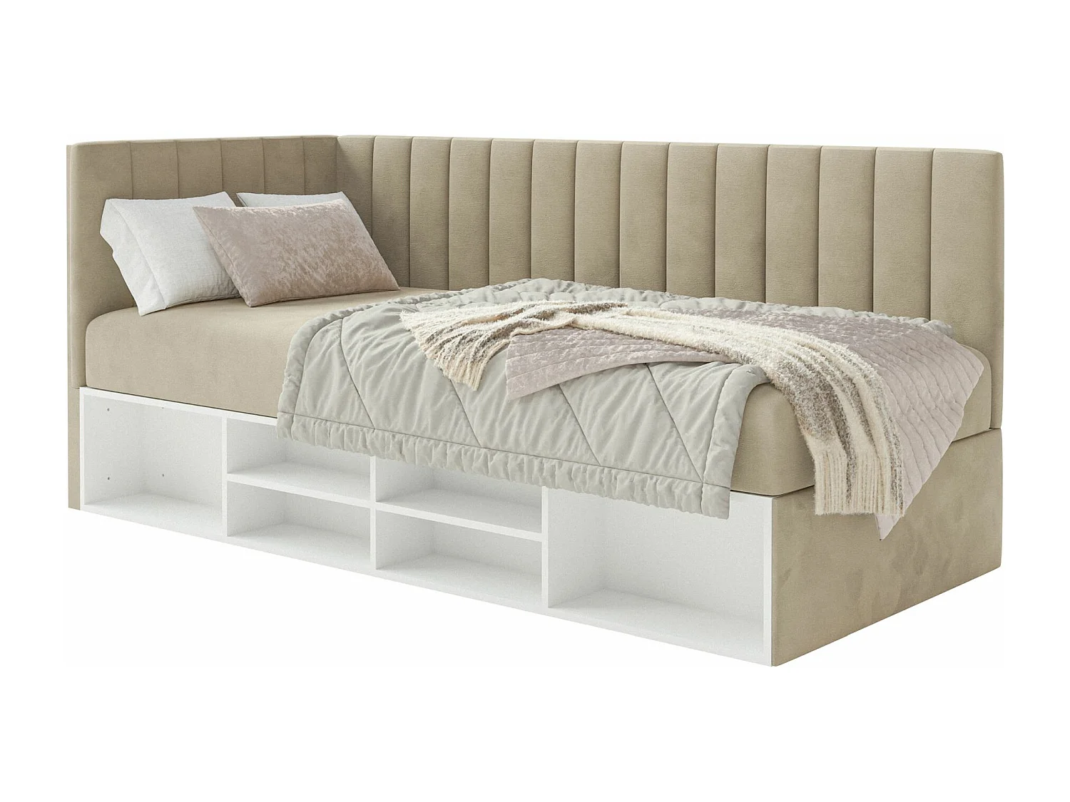 Tienerbed met opbergruimte - grijsbeige - linkerzijde - VENTRIO