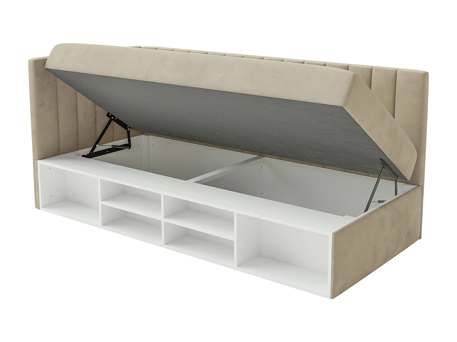 Lit ado avec rangement - gris beige - côté gauche - VENTRIO