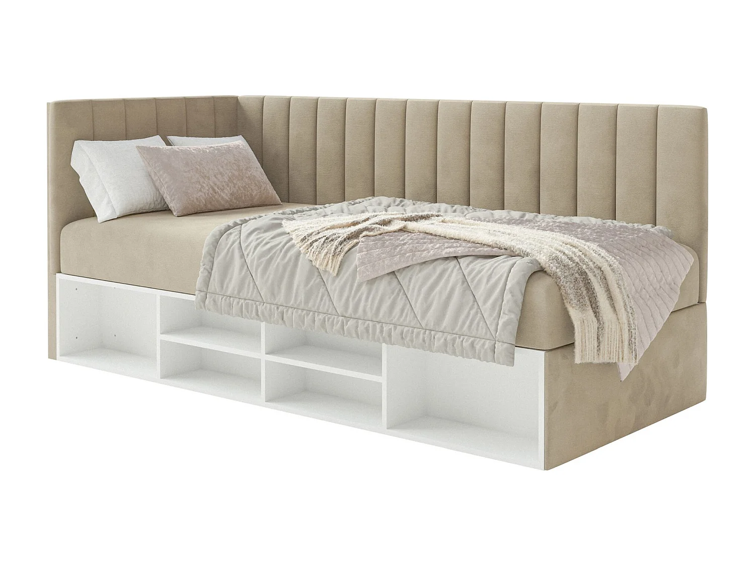 Lit ado avec rangement - gris beige - côté gauche - VENTRIO