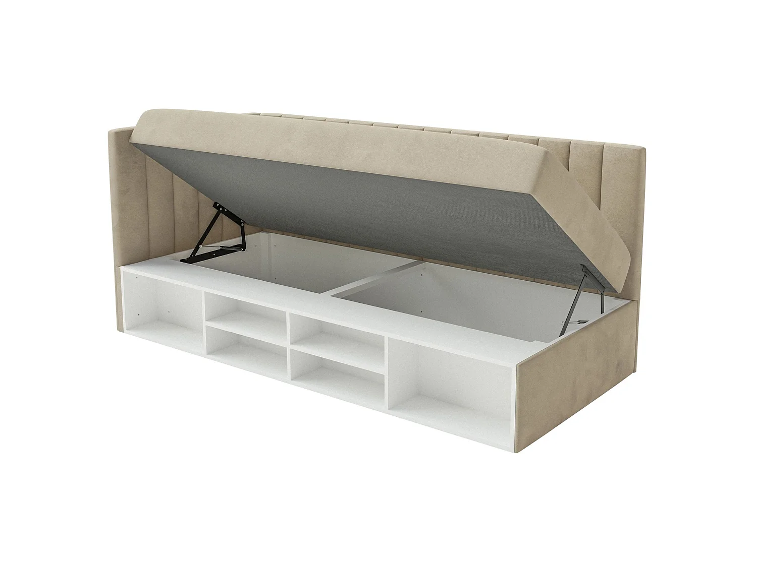 Lit ado avec rangement - gris beige - côté gauche - VENTRIO
