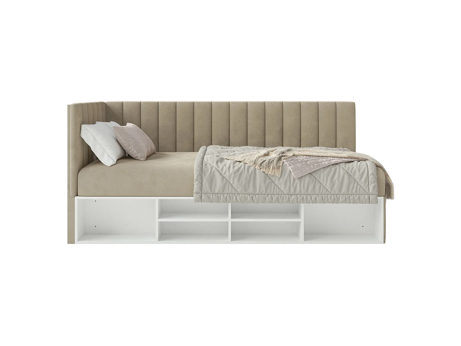 Lit ado avec rangement - gris beige - côté gauche - VENTRIO