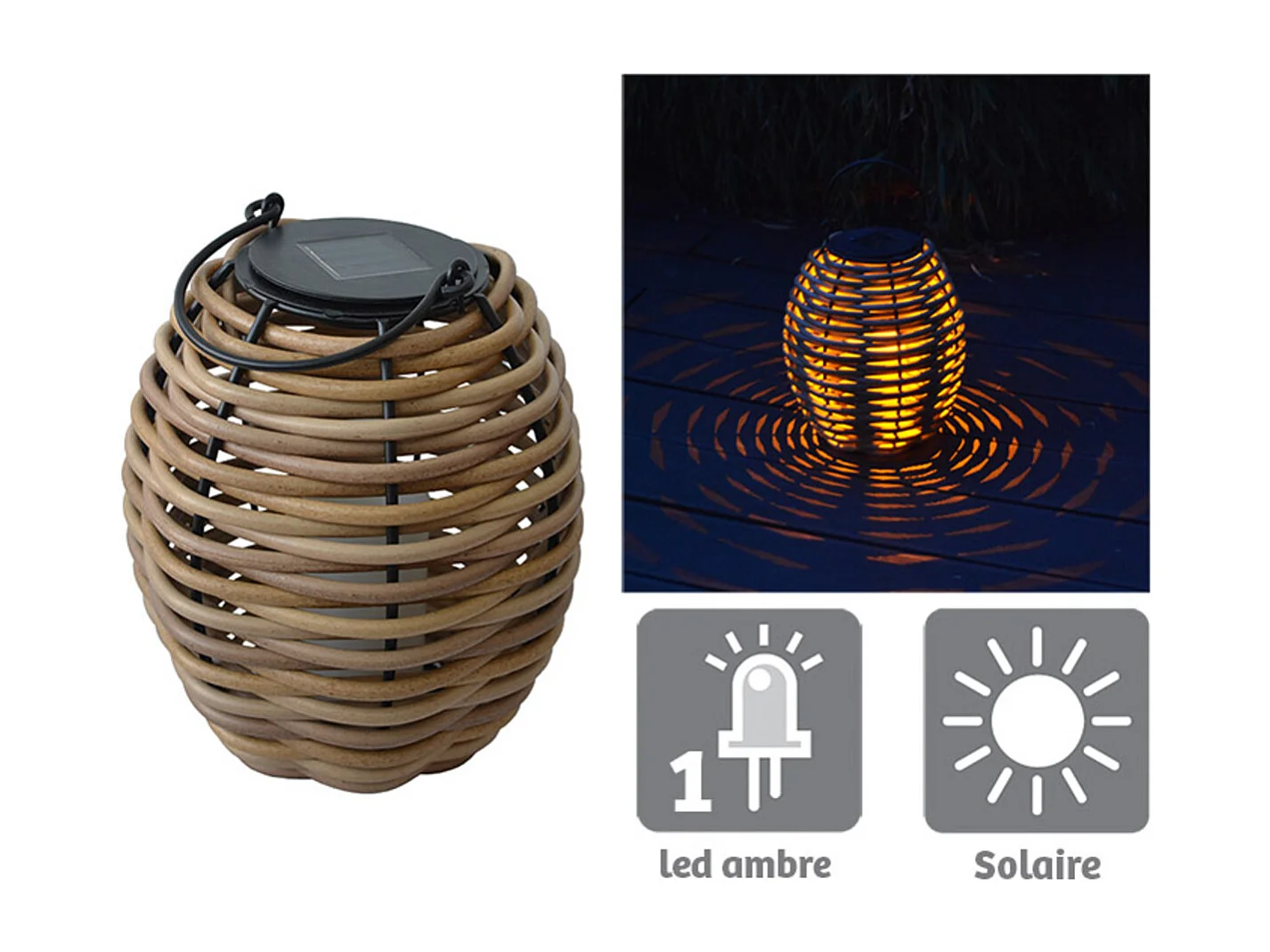 Lanterne solaire tressée Alicia h26cm - Orium