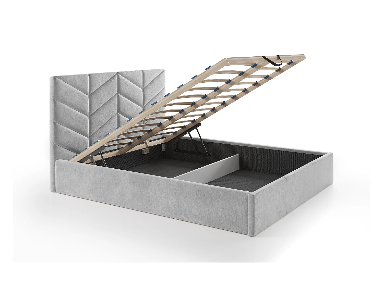 Lit coffre 140 x 190 cm - Tissu texturé - Gris - JUSTANI