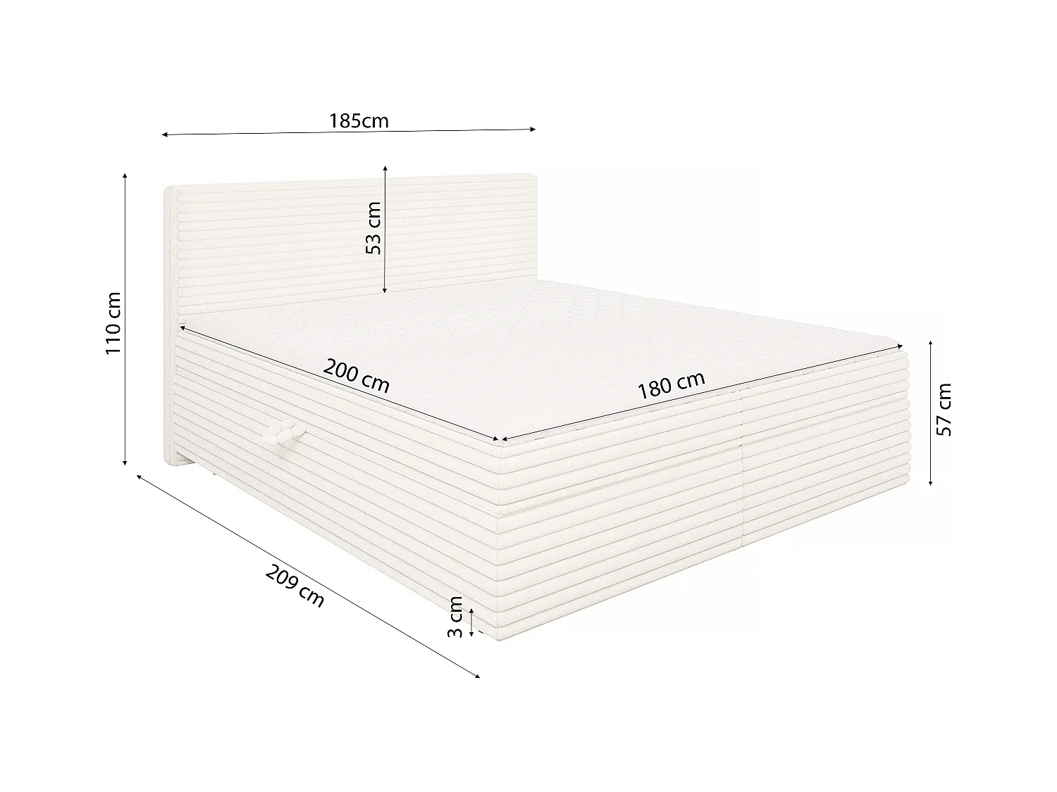 Stella - Boxspringbett 180x200 mit Topper und Bettkästen aus Hellbeige Plüschcord