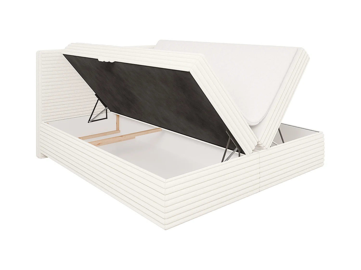 Stella - Boxspringbett 180x200 mit Topper und Bettkästen aus Hellbeige Plüschcord