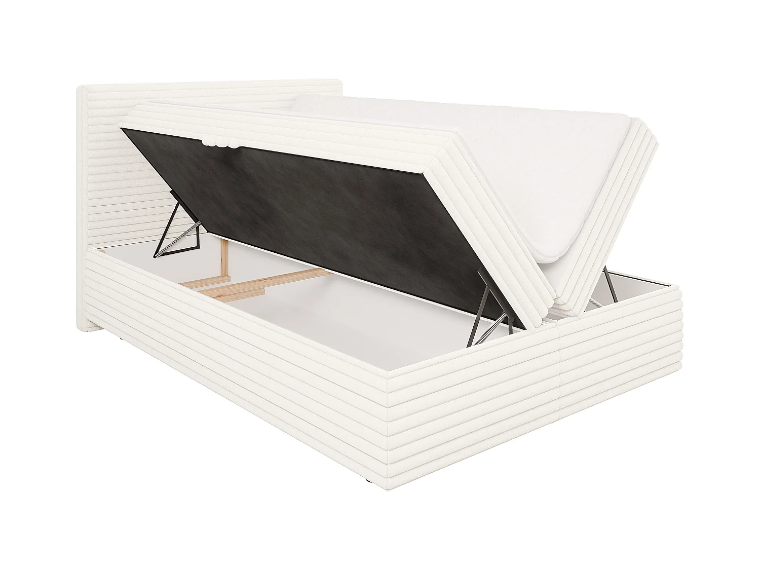 Stella - Boxspringbett 140x200 mit Topper und Bettkästen aus Hellbeige Plüschcord