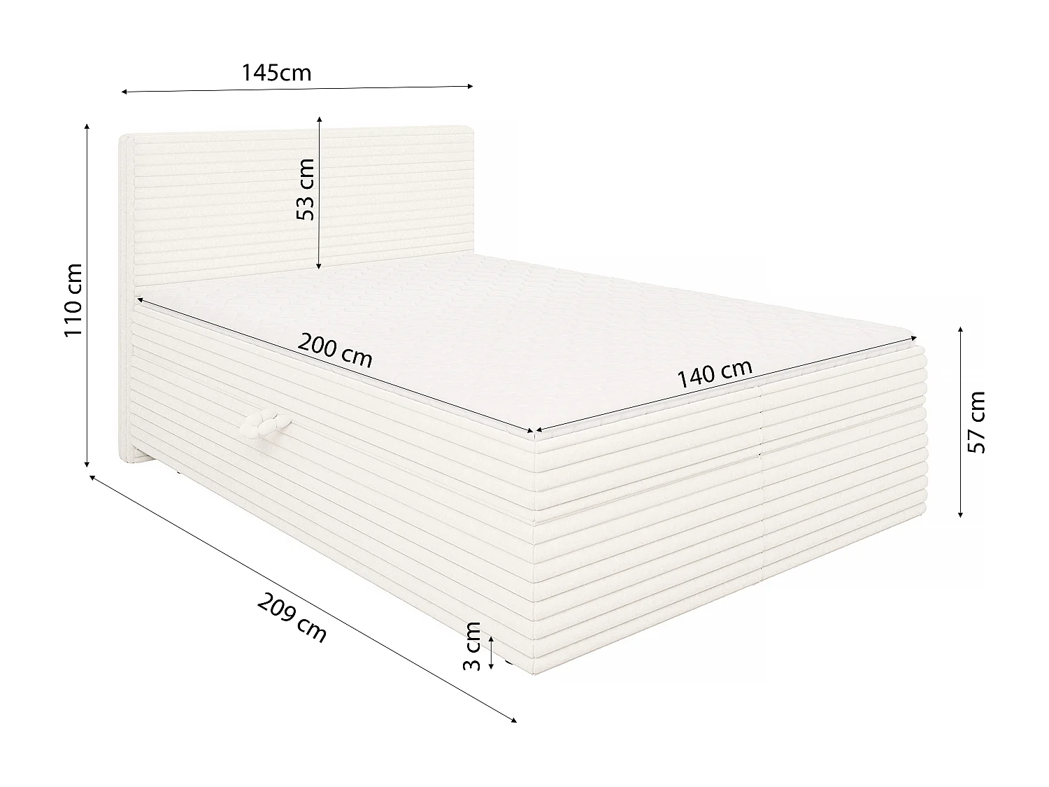 Stella - Boxspringbett 140x200 mit Topper und Bettkästen aus Hellbeige Plüschcord