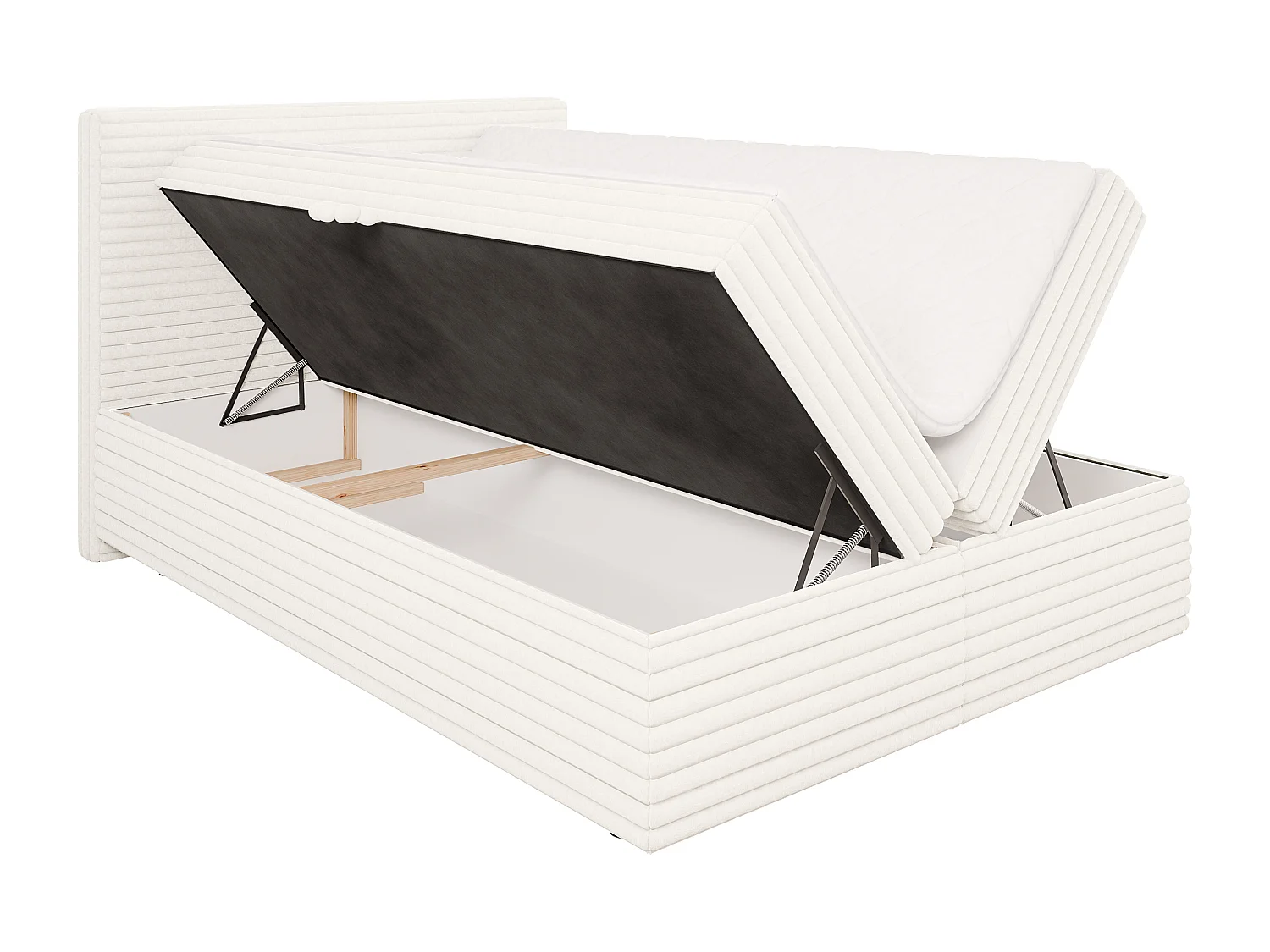 Stella - Boxspringbett 140x200 mit Topper und Bettkästen aus Hellbeige Plüschcord