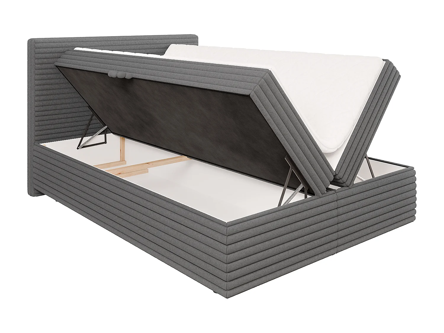 Stella - Boxspringbett 140x200 mit Topper und Bettkästen aus Dunkelgrau Plüschcord