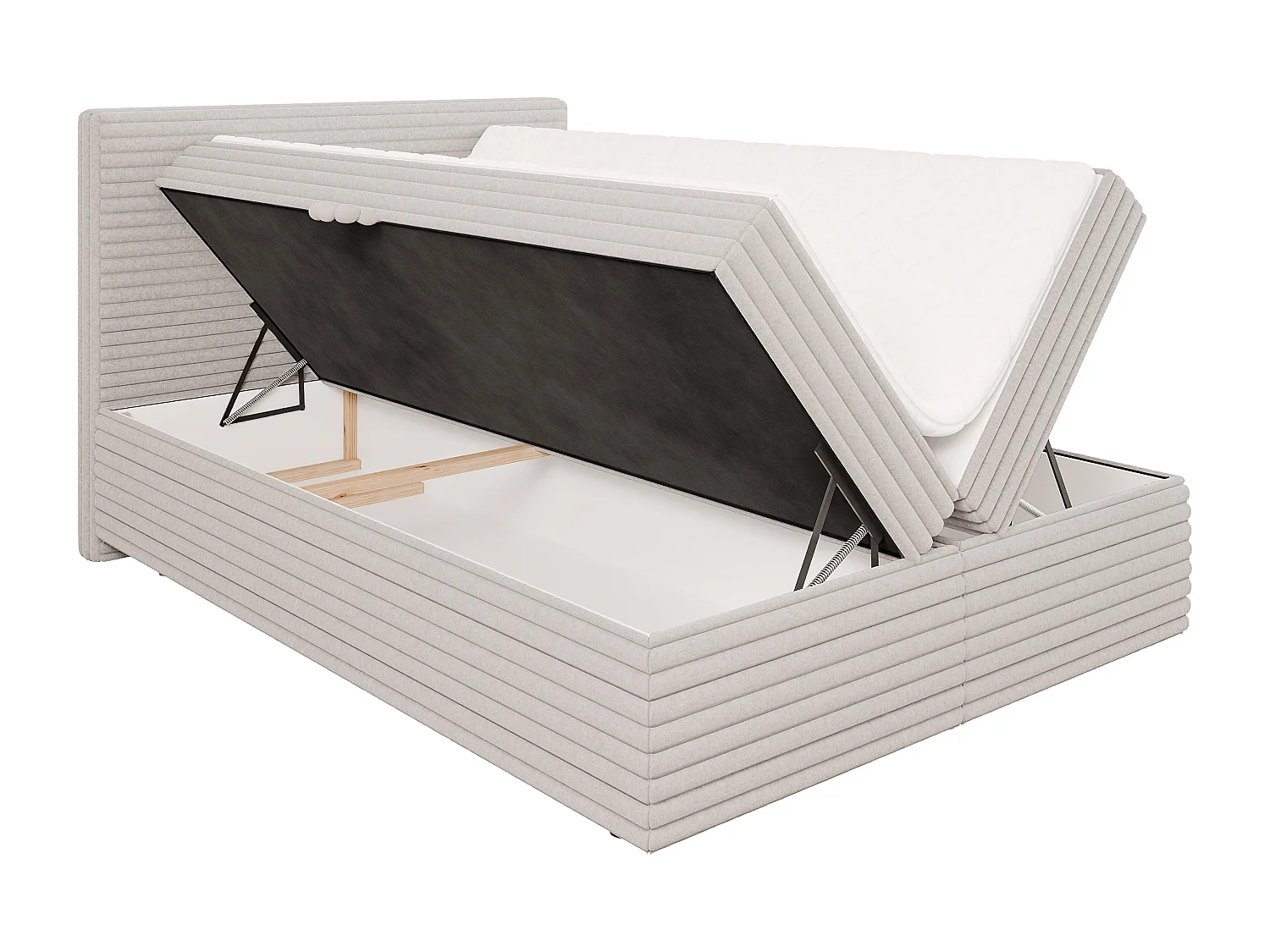 Stella - Boxspringbett 140x200 mit Topper und Bettkästen aus Hellgrau Plüschcord