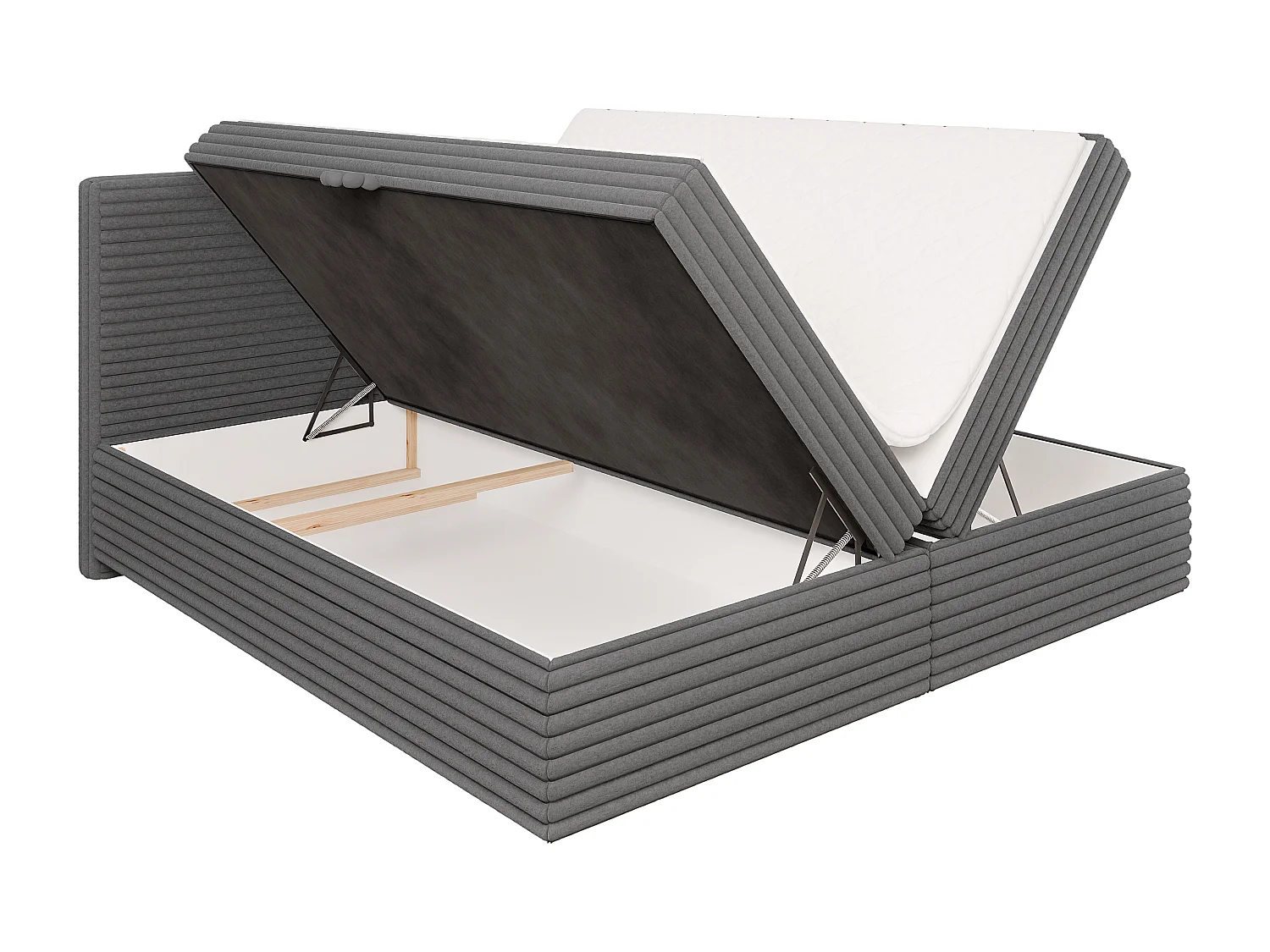 Stella - Boxspringbett 200x200 mit Topper und Bettkästen aus Dunkelgrau Plüschcord