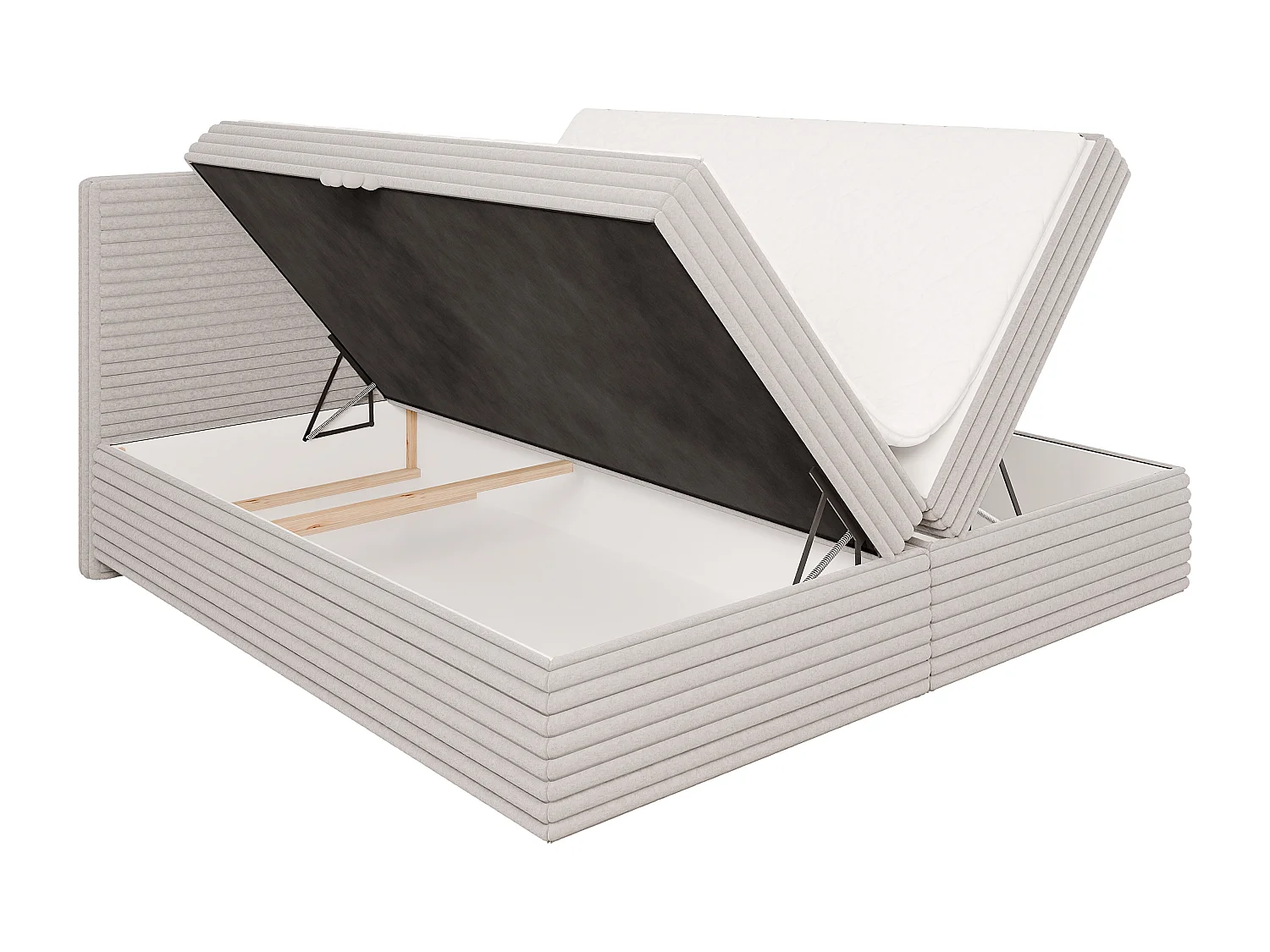 Stella - Boxspringbett 200x200 mit Topper und Bettkästen aus Hellgrau Plüschcord