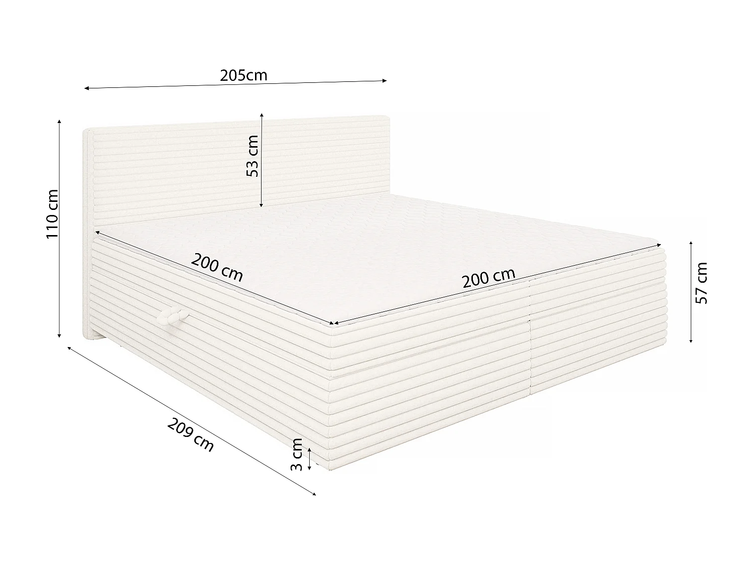 Stella - Boxspringbett 200x200 mit Topper und Bettkästen aus Hellbeige Plüschcord