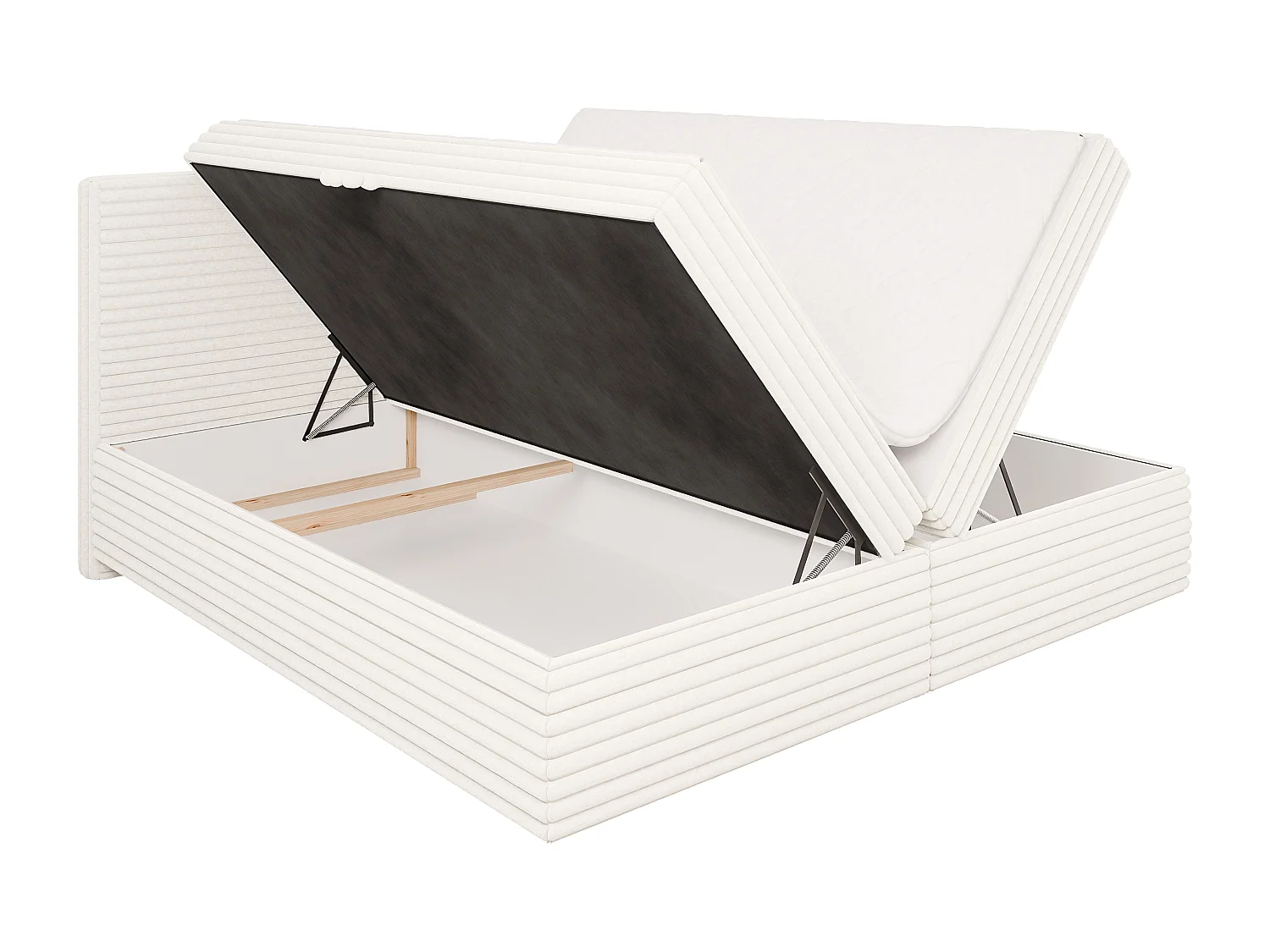 Stella - Boxspringbett 200x200 mit Topper und Bettkästen aus Hellbeige Plüschcord